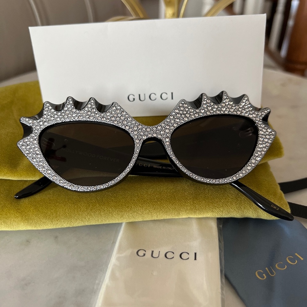 Gucci Cat Eye Black & Crystals Sunglasses $495